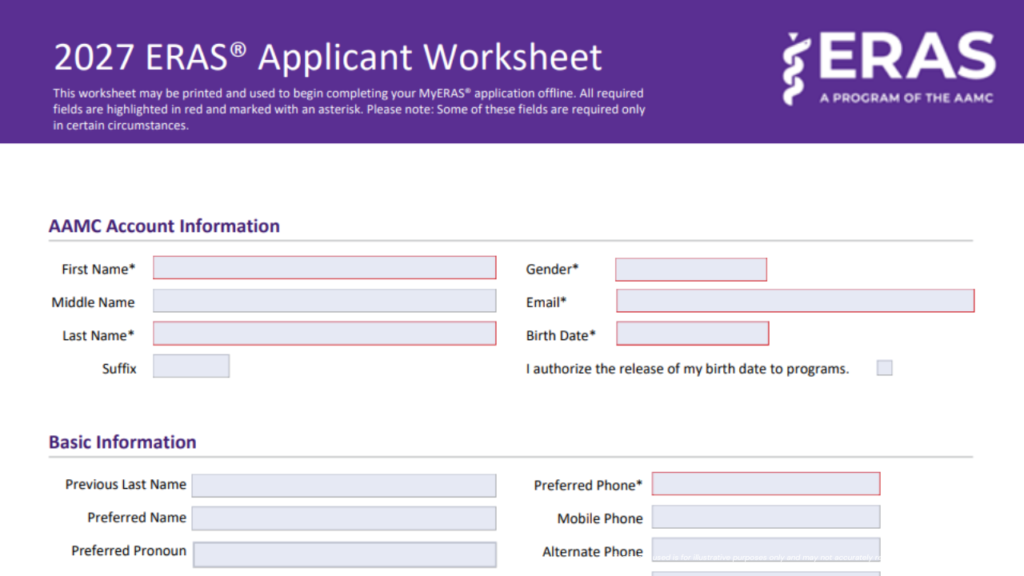 ERAS 2027 Applicant Worksheet